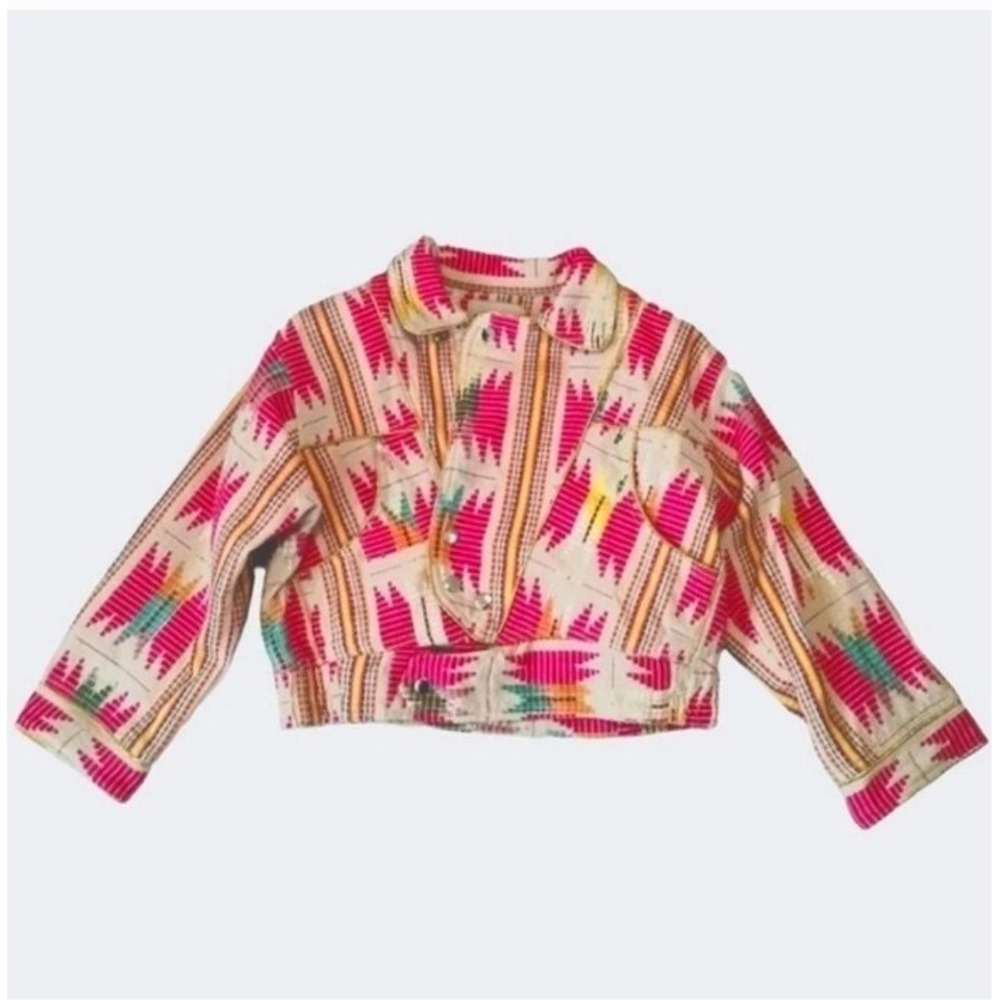 Ama Ibiza Aztec Boho Cropped Jacket Dopamine‎ Southwestern Colorful Sz L/XL